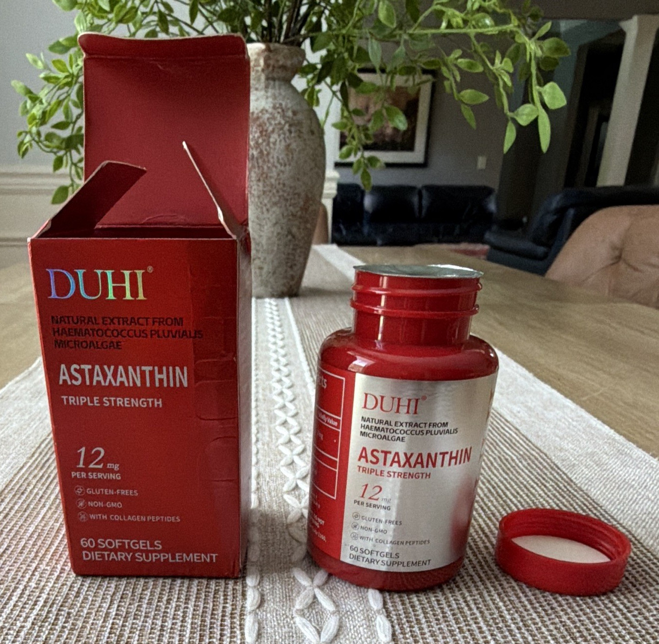 DUHI Astaxanthin 12mg 60 Softgels Non-GMO Gluten-Free Exp 04/2026