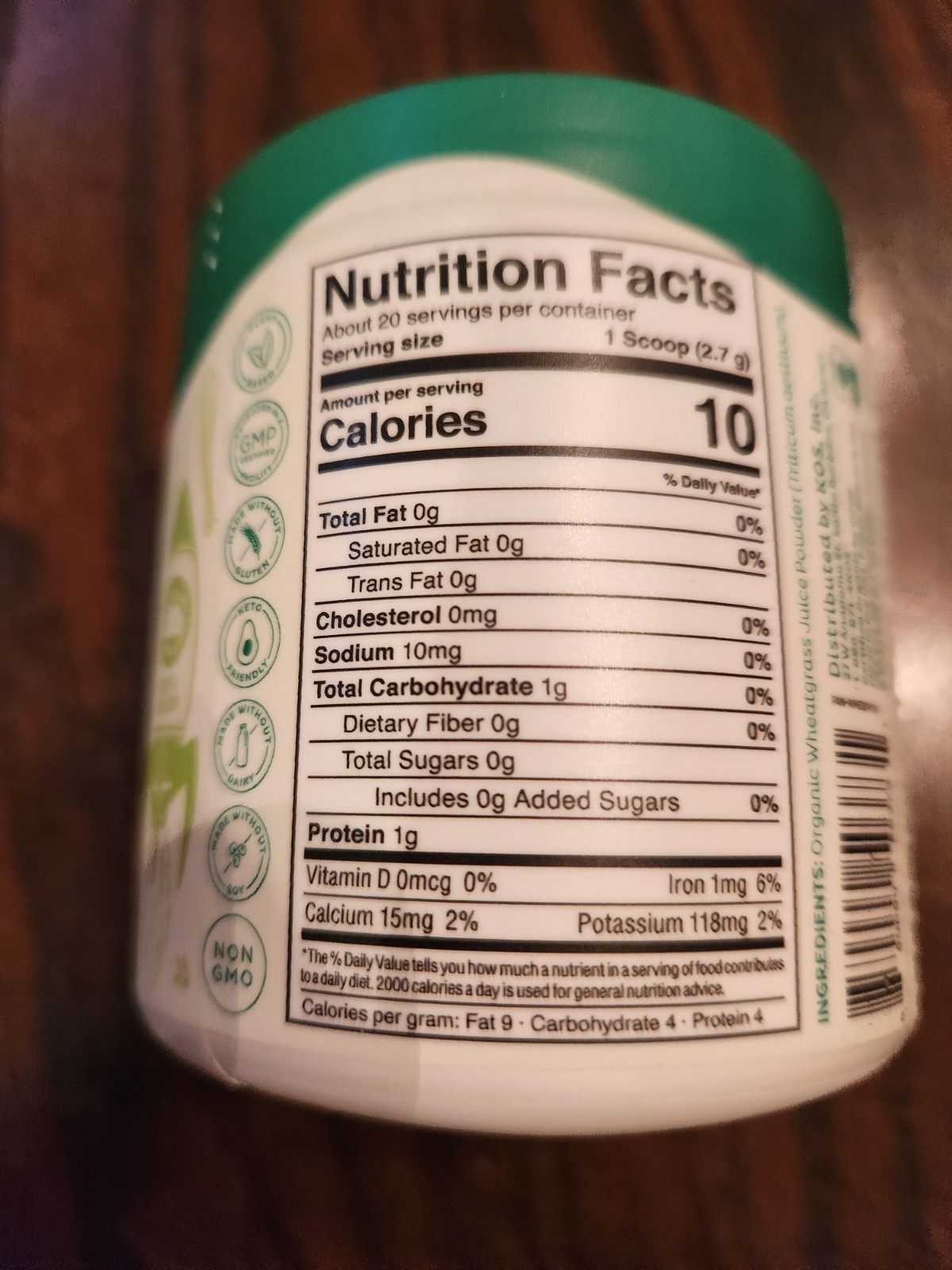 KOS Nature-Powered Organic Wheatgrass Powder Superfood Booster 1.9oz exp 5/25
