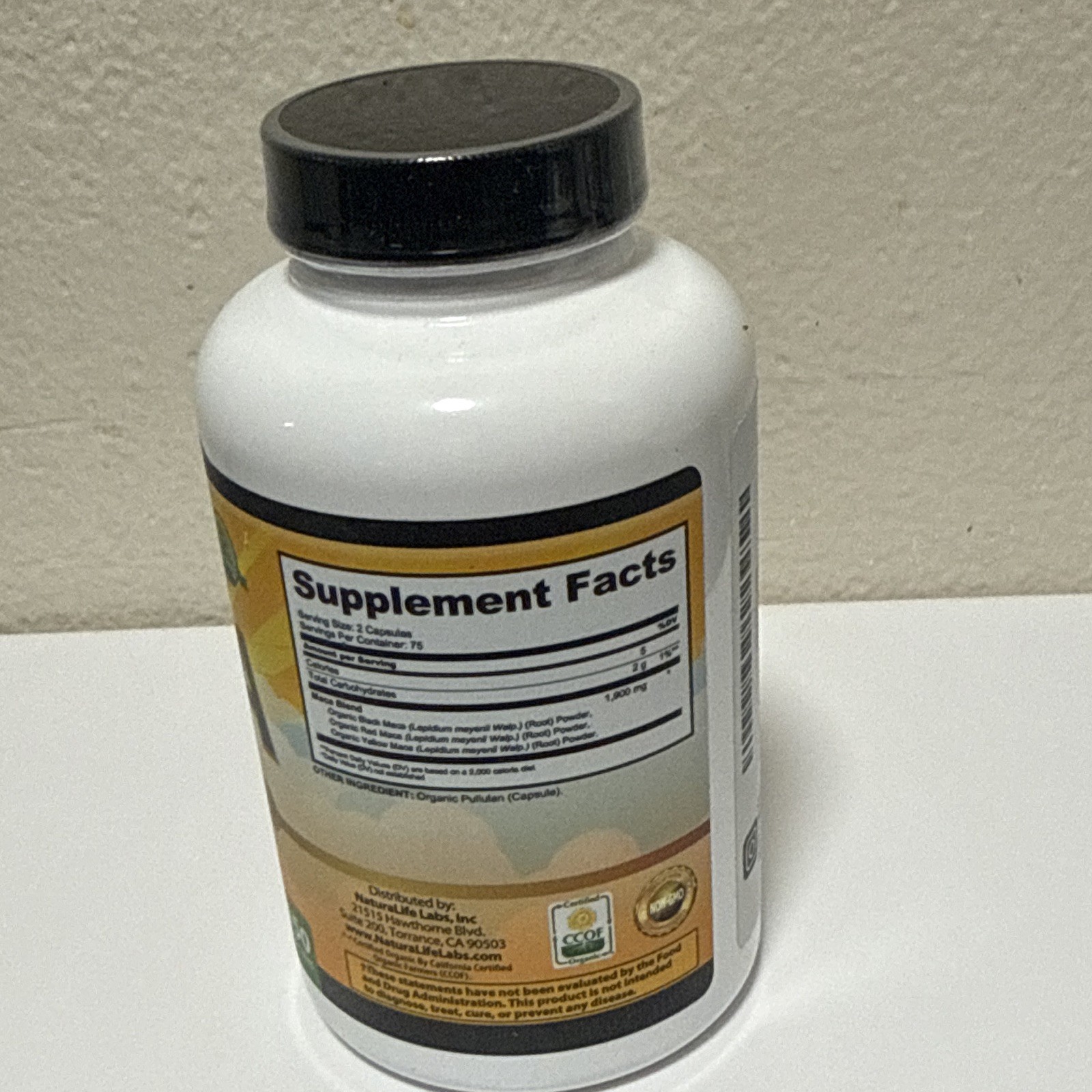 NaturaLife Labs Organic Maca 1900mg 150 Capsules Vegan Gluten-Free Exp 05/2029