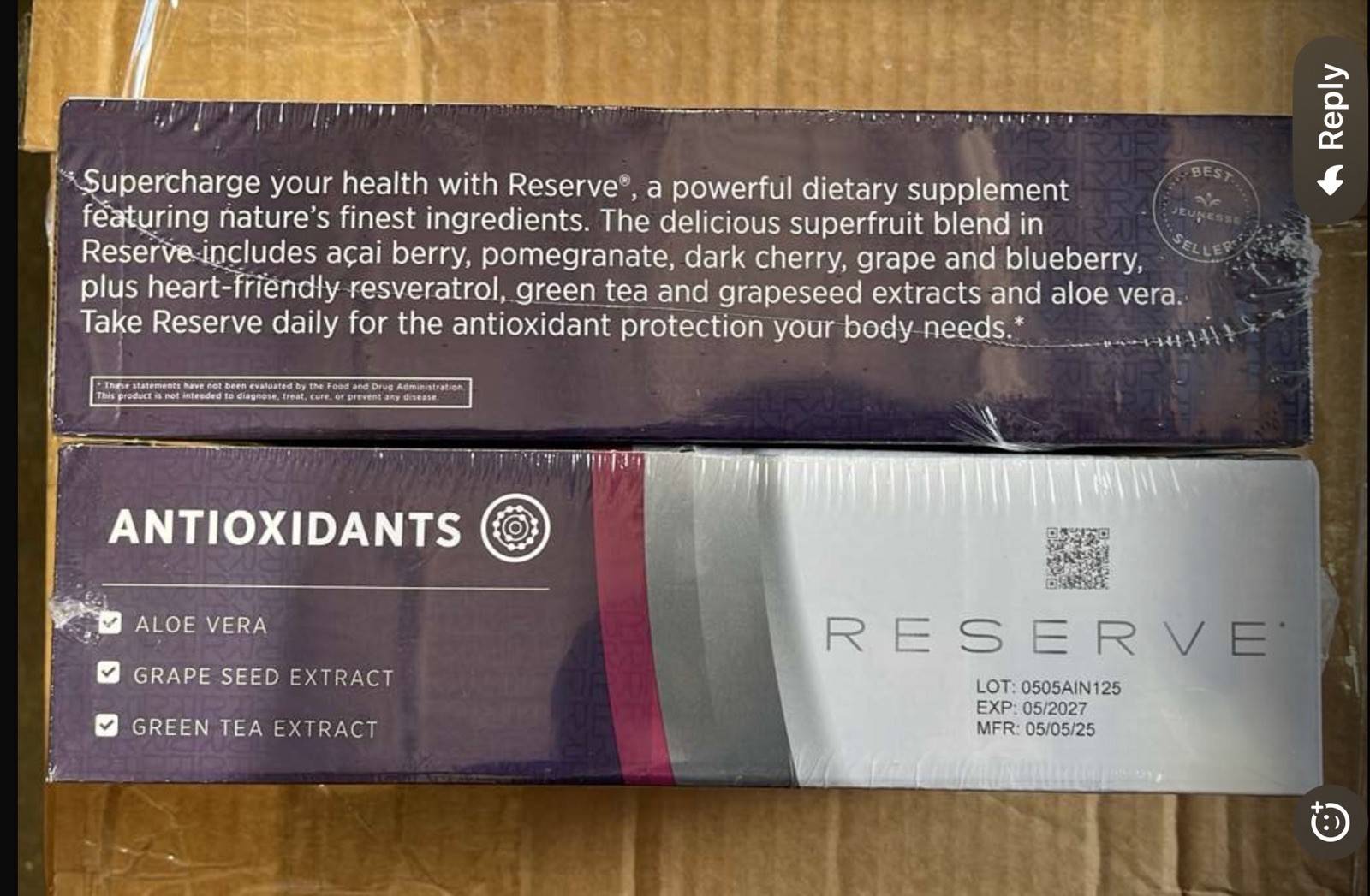 Jeunesse Reserve Resveratrol Antioxidants Fruit Blend Supplement 1 box Exp 2027