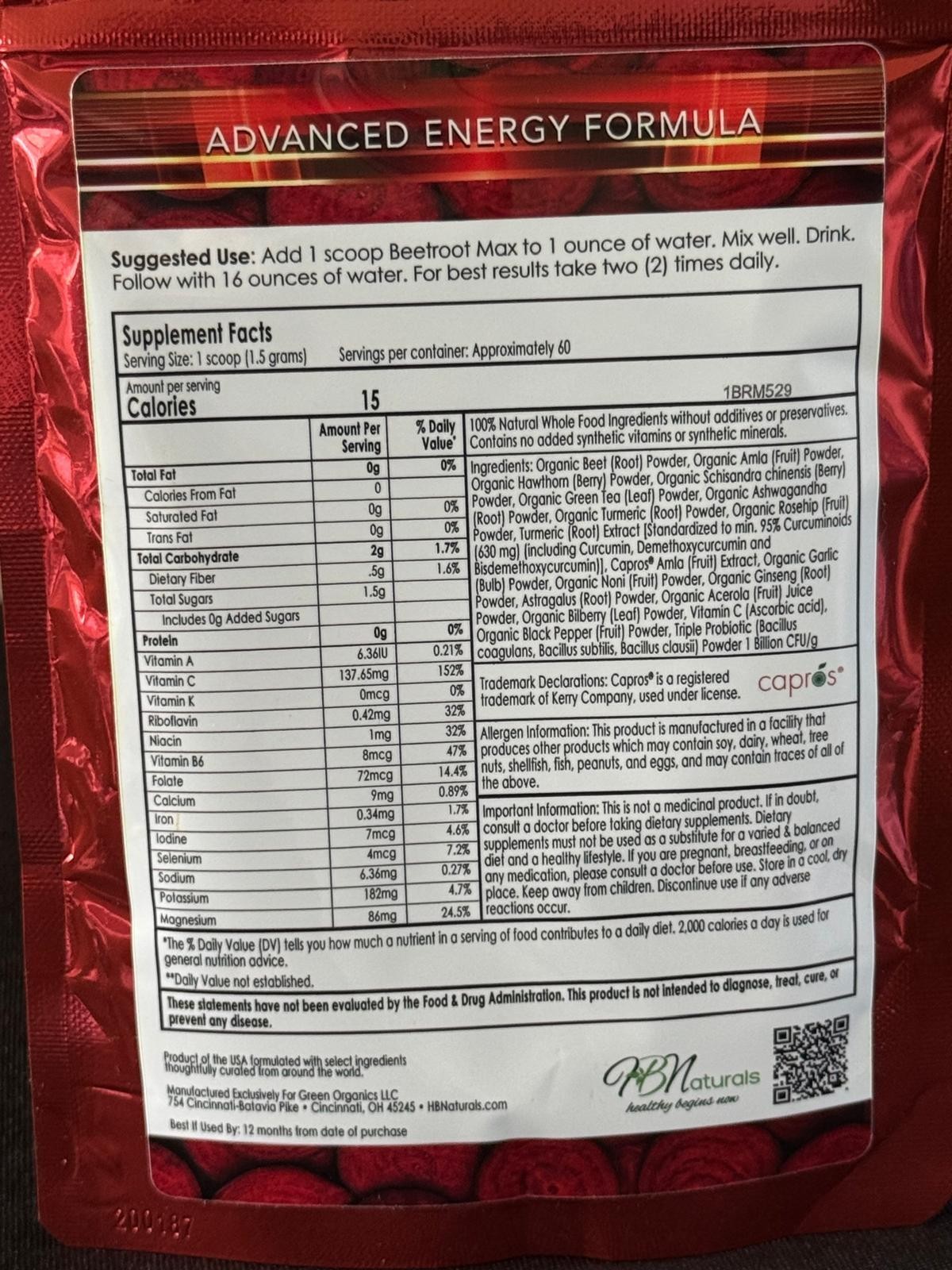 HBNaturals Beetroot Max Red Vitality Shot Dietary Supplement 60 Servings