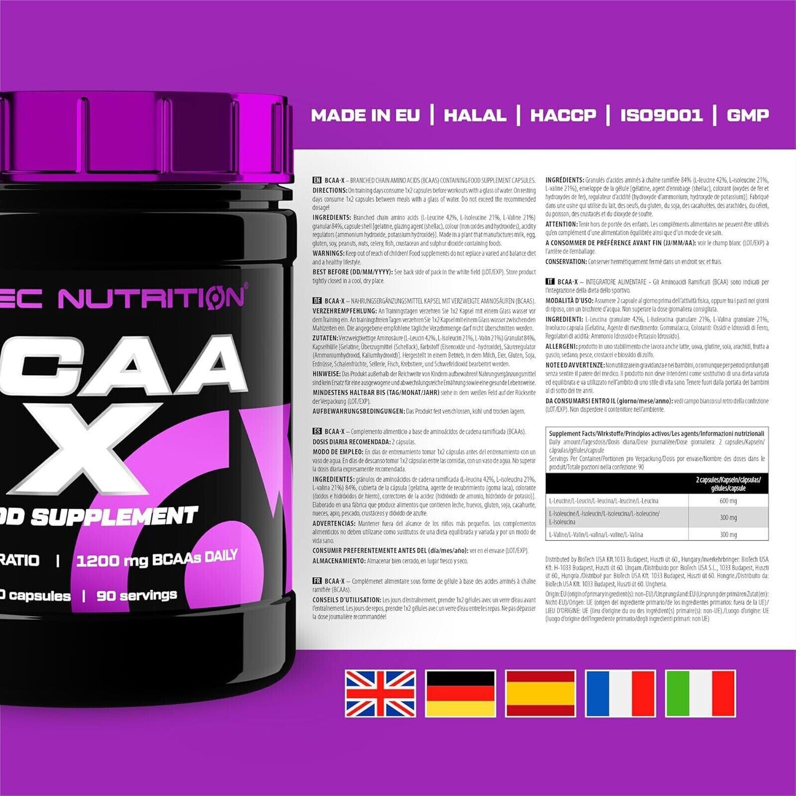 BCAA X – 180 Capsules – Amino Muscle Regeneration Endurance Muscle Mass Building