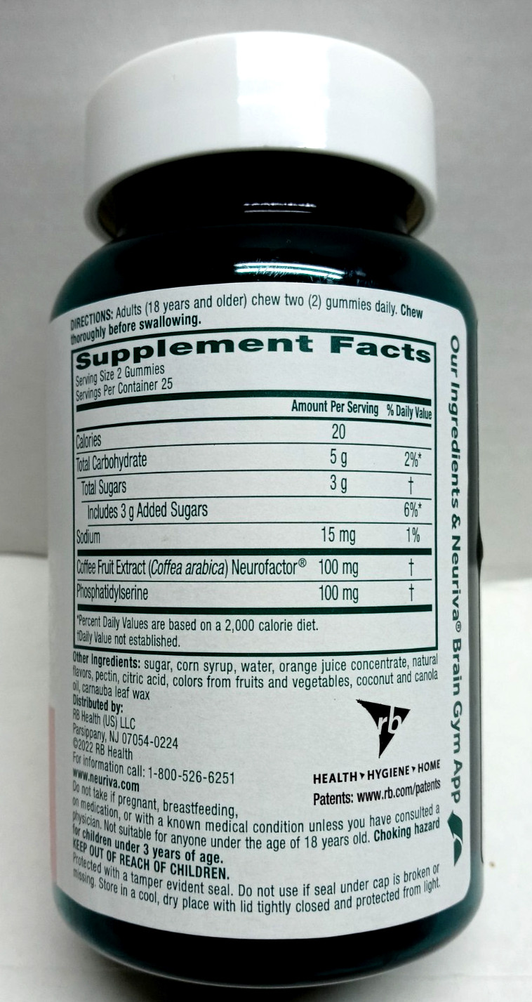 Neuriva Original Memory Brain Health Focus Dietary Supplement 50 Gummy 09/26 NEW