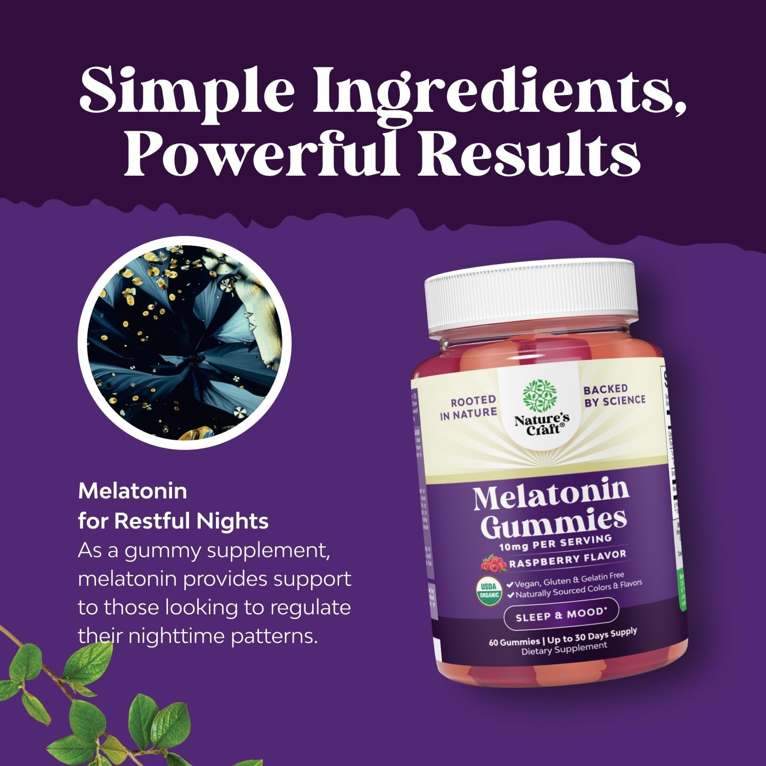 Certified Organic Melatonin Gummies 10mg Per Serving- Fast Acting and Tasty 60ct