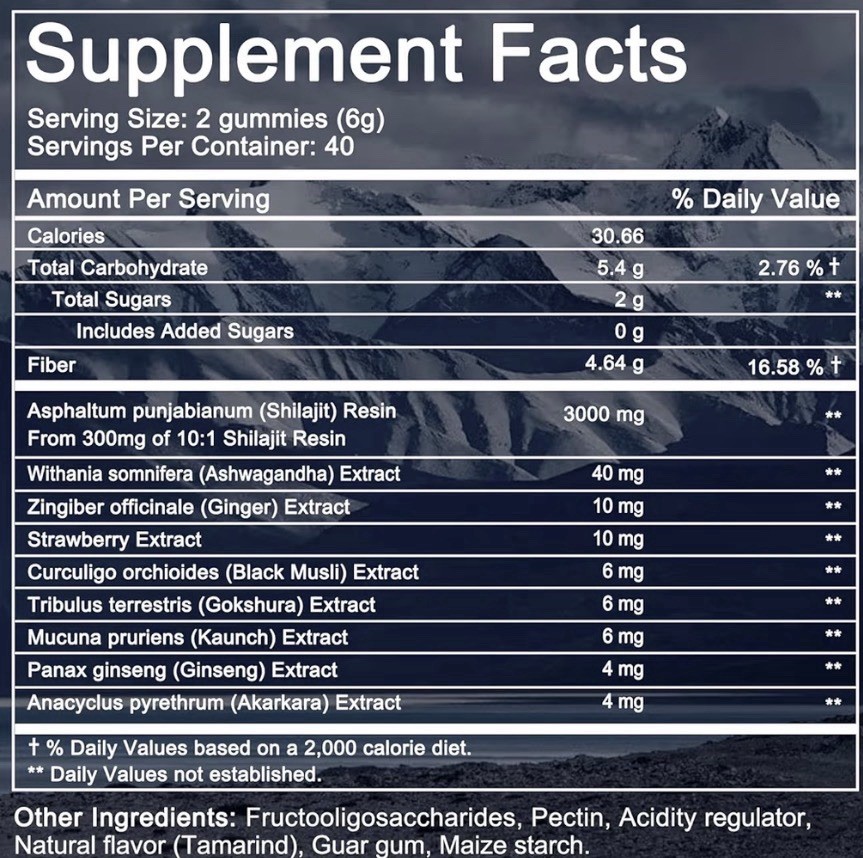 Balincer Pure Himalayan Shilajit Gold 3000mg Gummies 80ct Strawberry Vegan