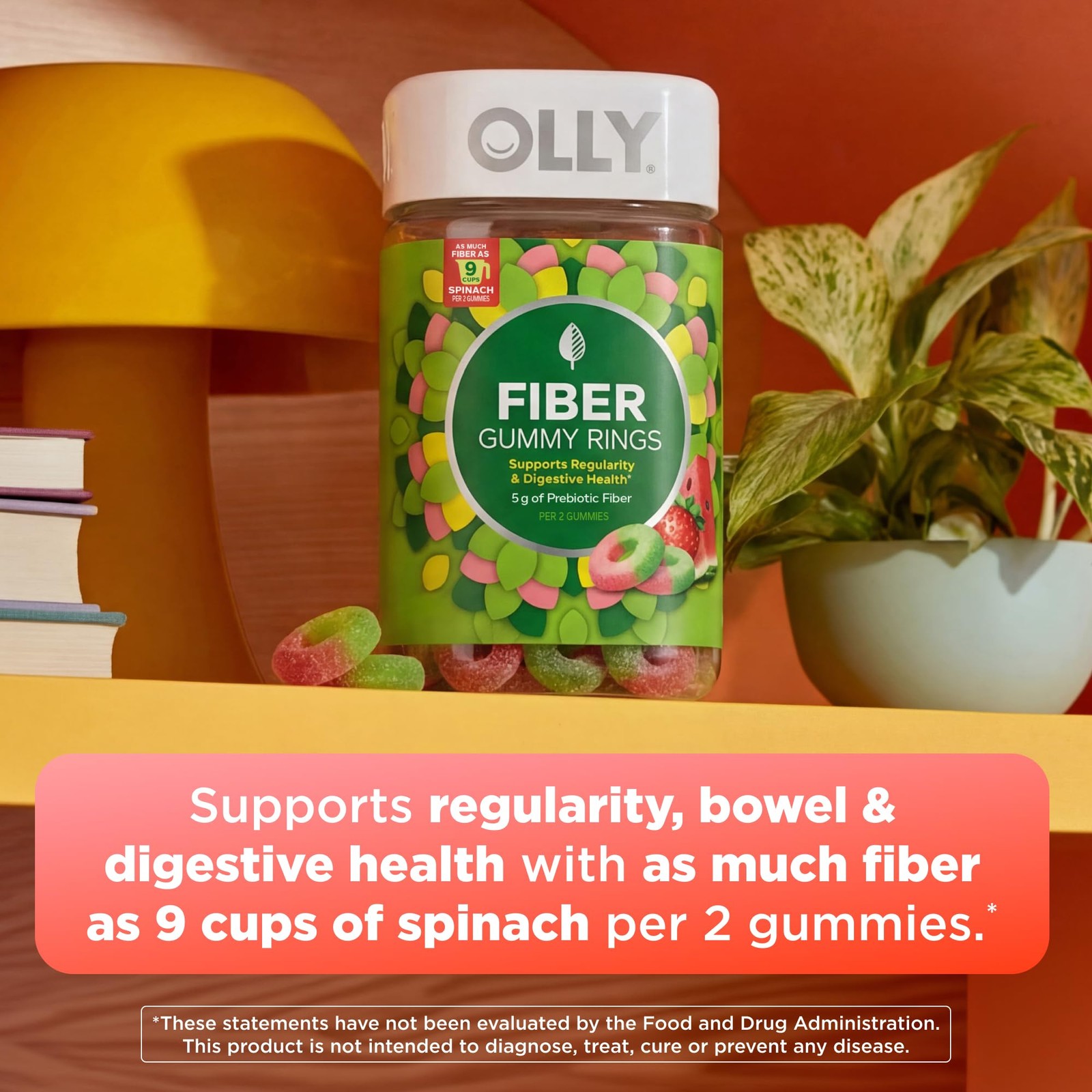 OLLY Fiber Gummy Rings, 5g FOS Prebiotic Fiber, 100 Count (Pack of 1)