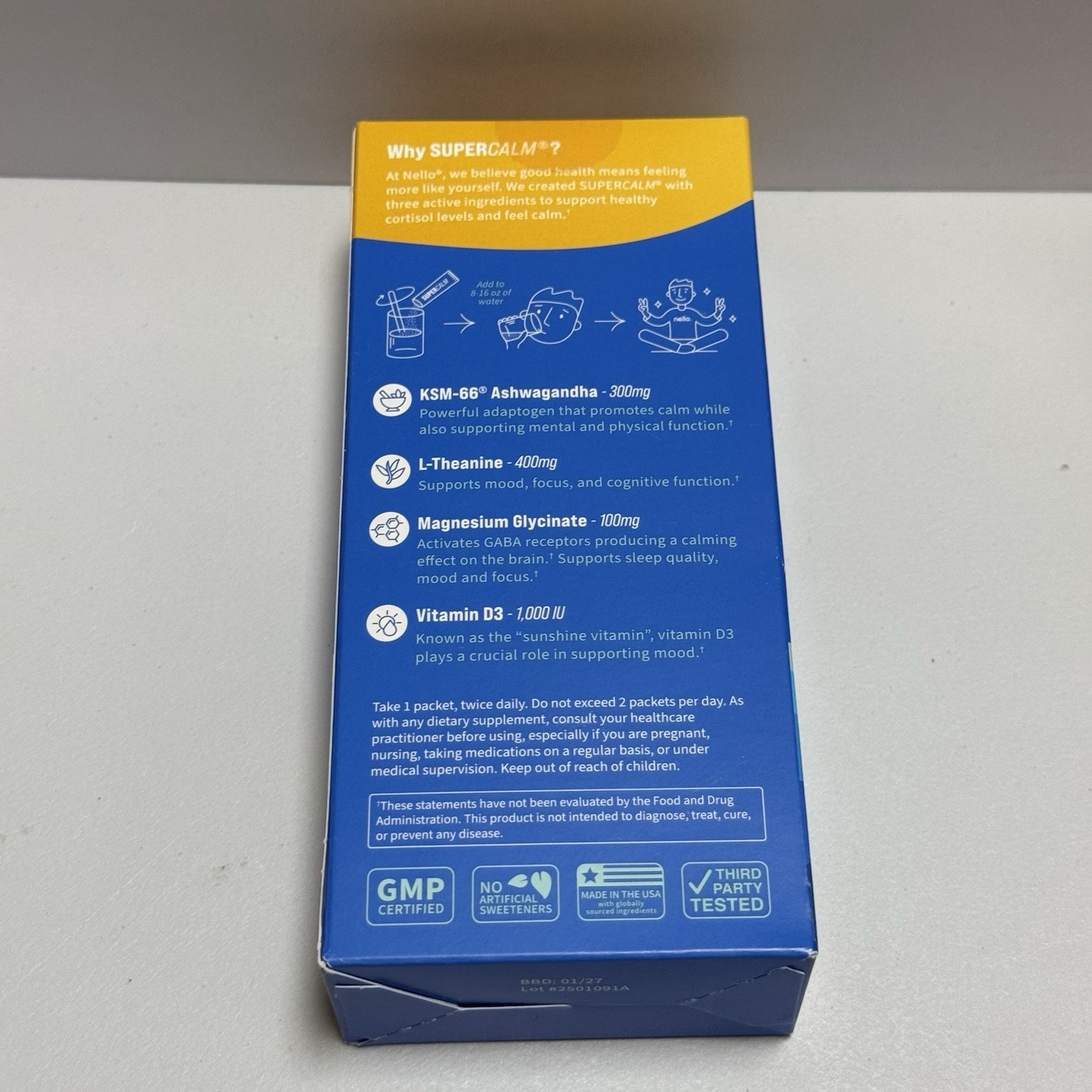 3x Nello Supercalm Calming Drink Mix Tropical Tangerine 10 ct per box EXP 1/27