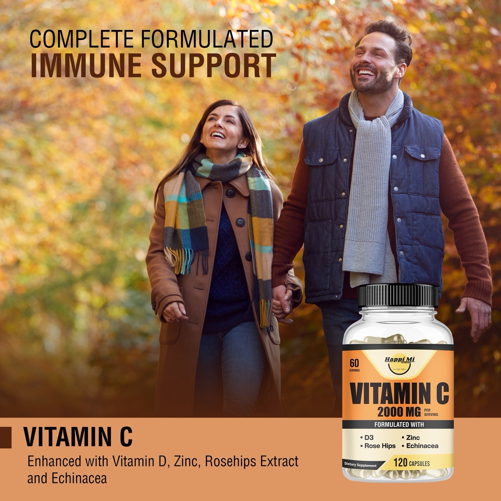 Vitamin C 2000MG D3 5000IU + ZINC 40MG, Echinacea and Rosehips. immune support