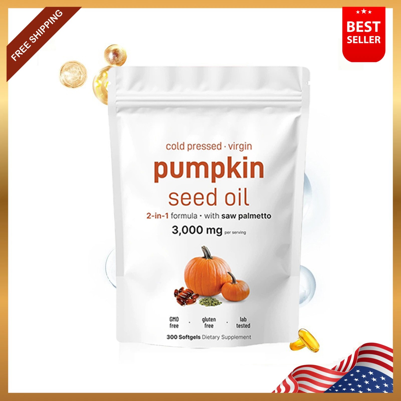 Aged 1Pack Pumpkin Seed Oil, 300 Softgels, 3000mg Odorless Heart & Immune USA