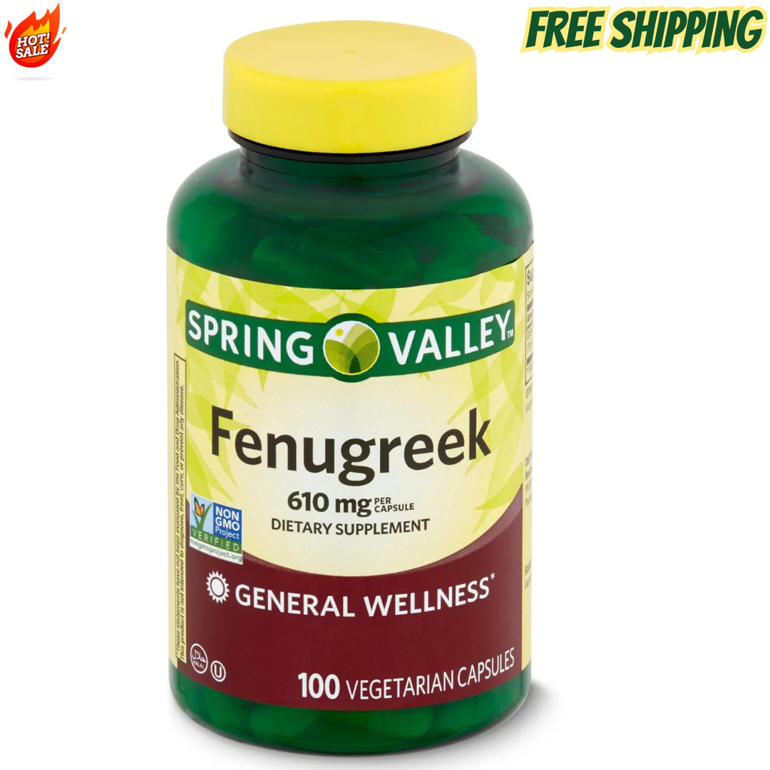 Spring Valley Fenugreek Dietary Supplement Capsules for Adults, 610mg, 100 Count