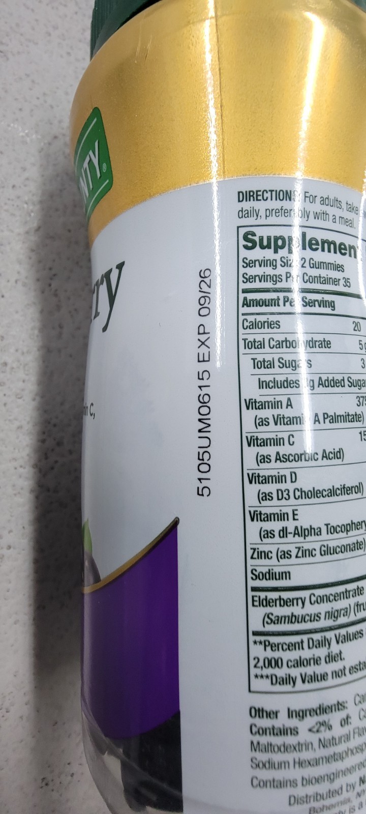 Nature’s Bounty Elderberry Gummies Immune Support Vit C D3 Zinc 70 Gelatin-Free