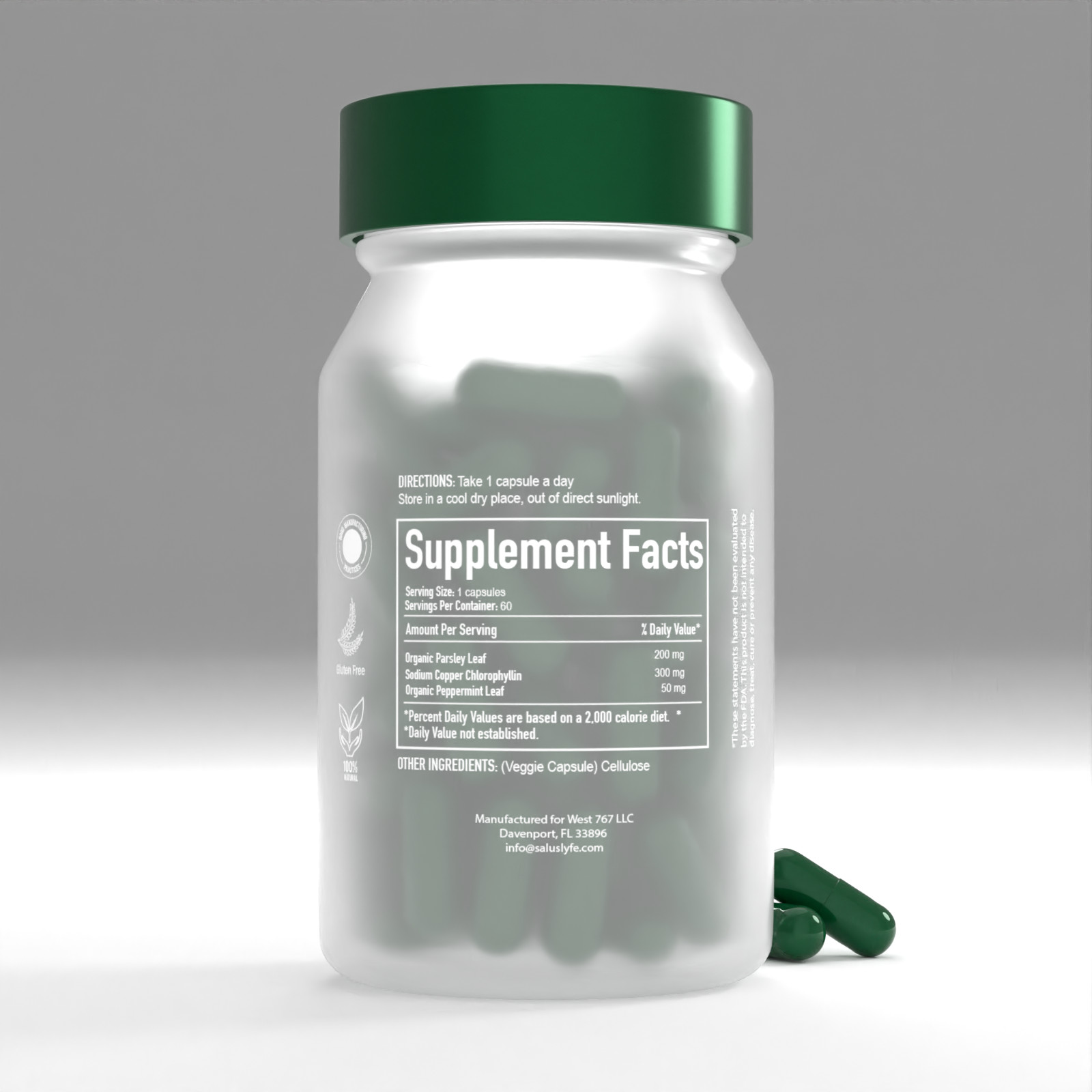 Salus Lyfe Body Deodorizing Supplement All Natural Full Body Deodorizing 60 ct