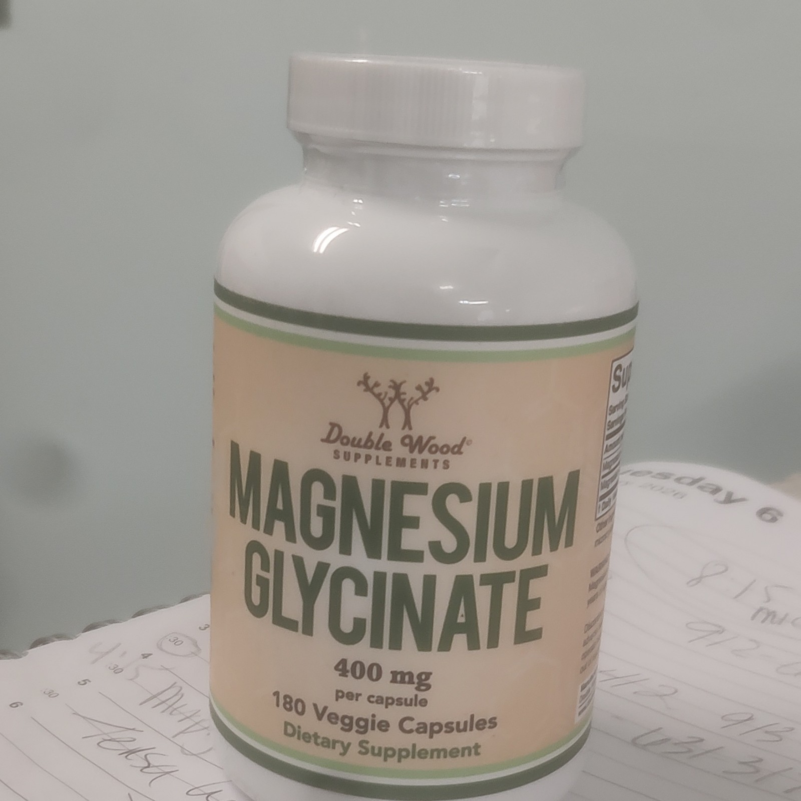 Double Wood Supplements Magnesium Glycinate 400mg 180 Veggie Capsules