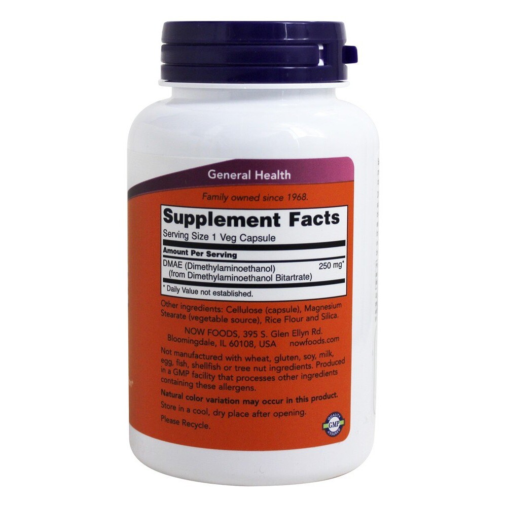 NOW Foods DMAE 250 mg., 100 Vegetarian Capsules