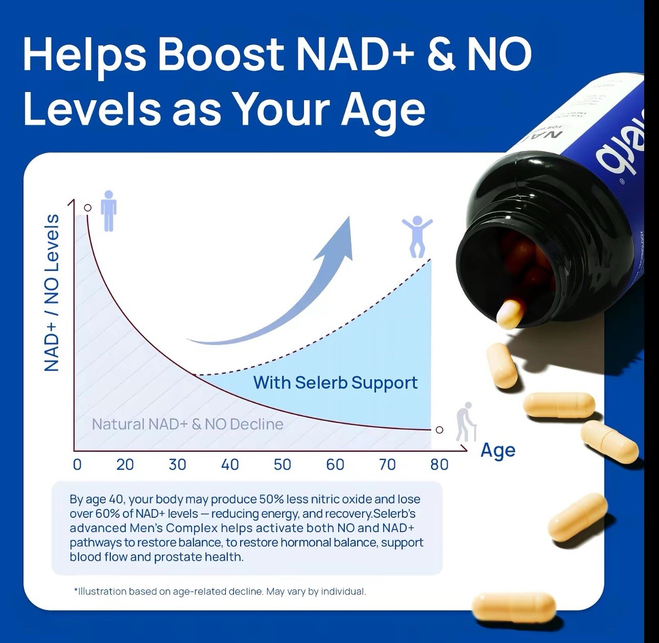 Selerb NAD+ Men’s Complex 60 Capsules Cellular Energy Prostate Health