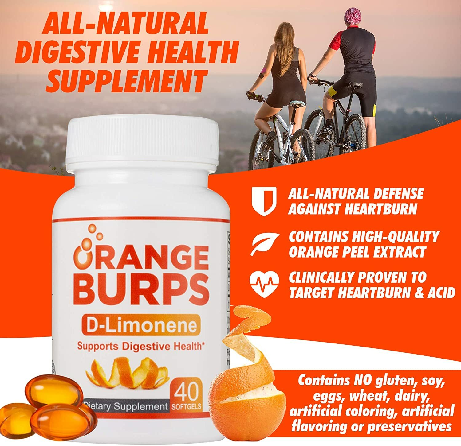 Orange Burps D-Limonene Supplement – Orange Peel Extract – 1 Pack, 40 Softgels
