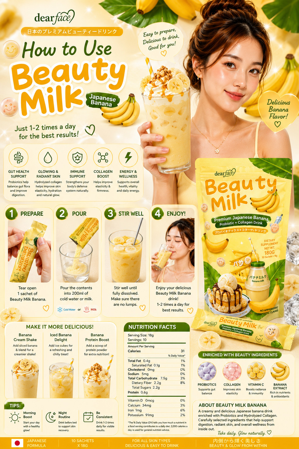 Dear Face Beauty Milk Premium Japanese Banana Probiotics + Collagen Drink