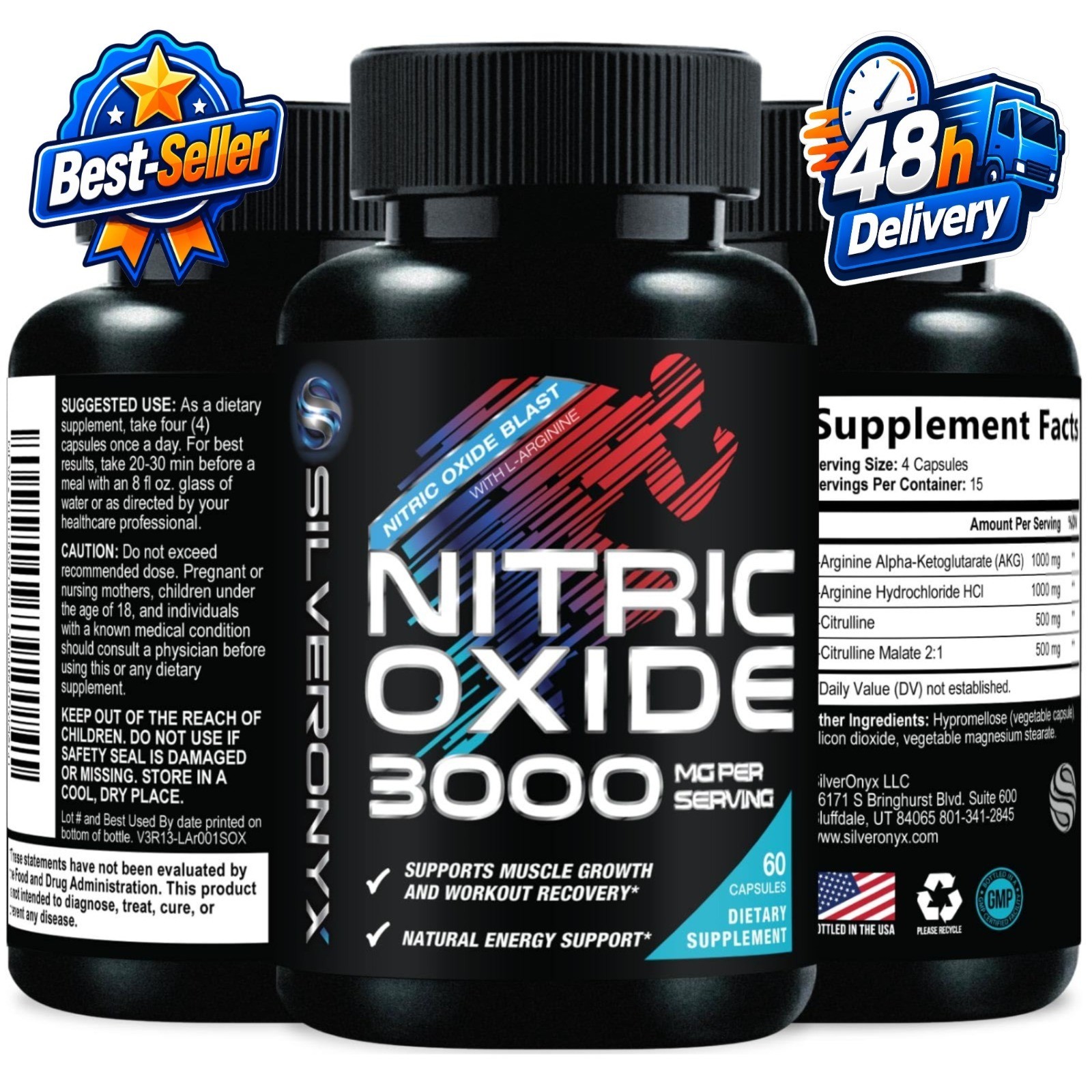 SilverOnyx Extra Strength Nitric Oxide Booster – 60 Capsules