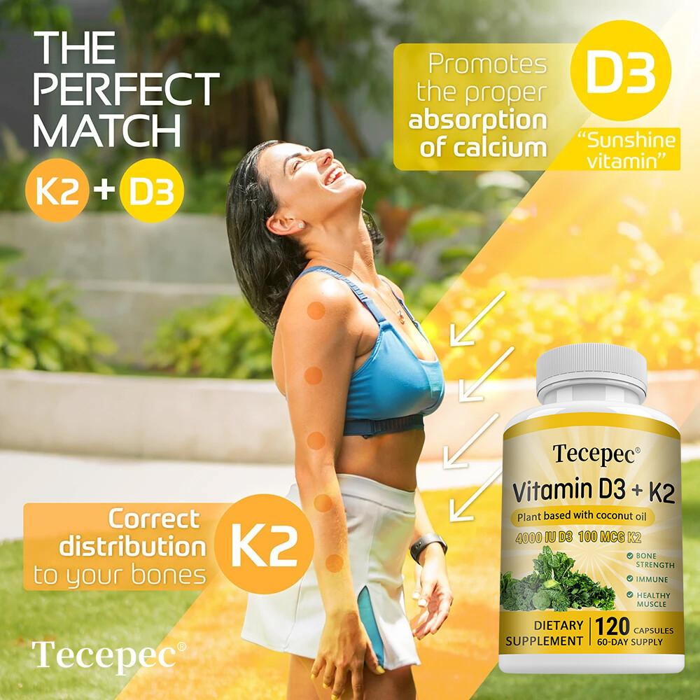 Vitamin D3 K2 Capsules Extra Strength D3 K2 Supplements with 4000 IU