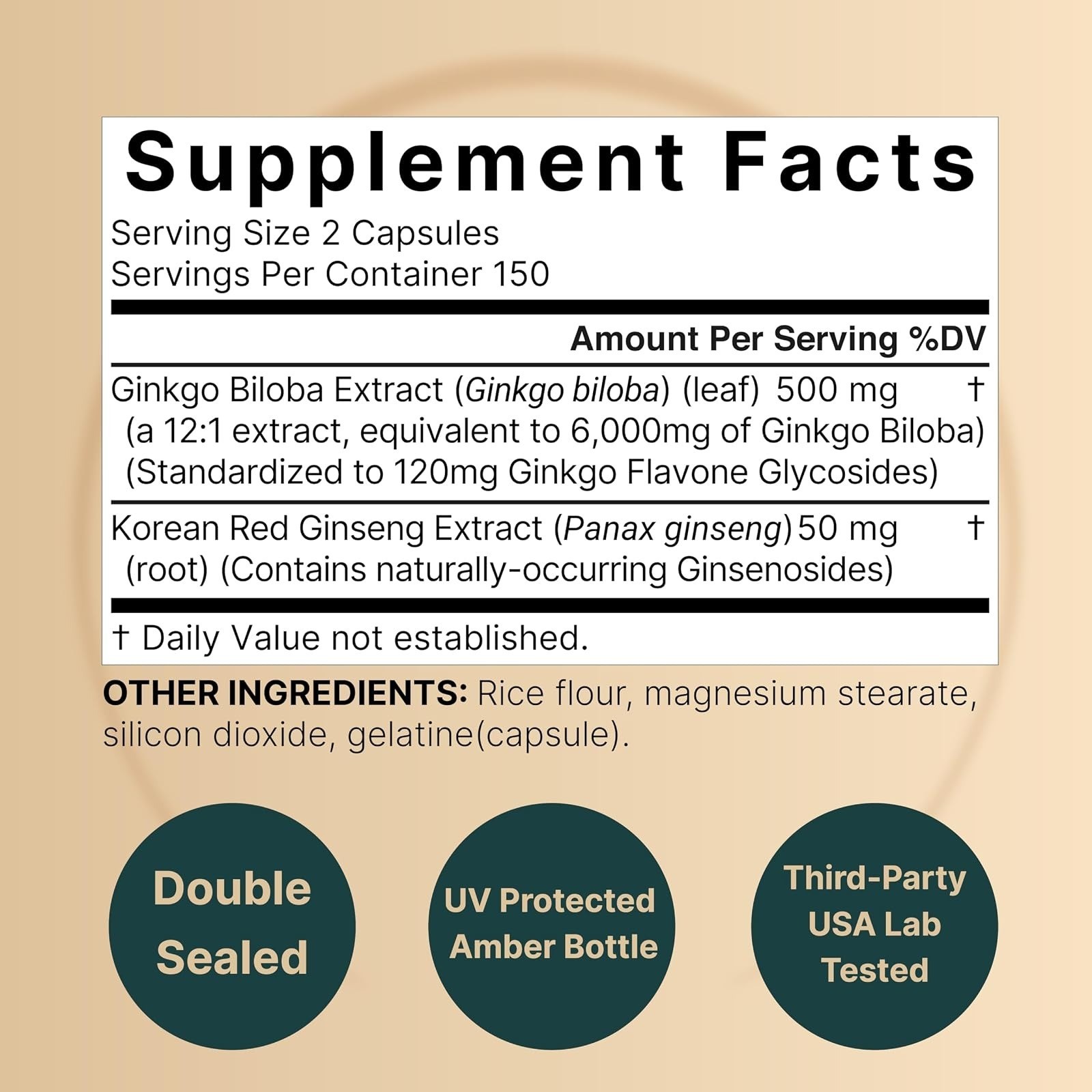 NatureBell Ginkgo Biloba with Panax Ginseng 300 Capsules – Brain Health
