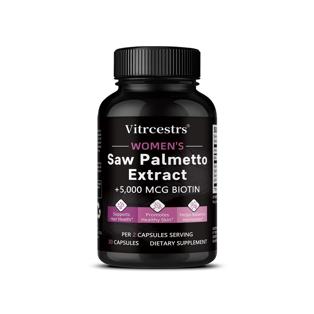 Women Saw Palmetto+5000mcg Biotin Caps,Hormonal,Thick Healthy Hair&Skin,30~120CT