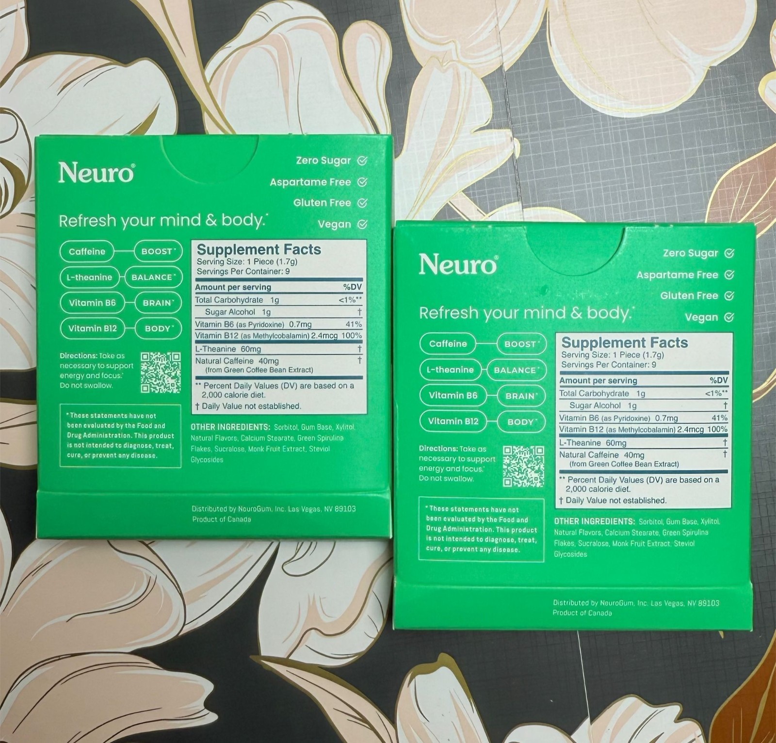 Neuro Gum L-theanine B-12 Nootropics Caffeine 18 pieces New Spearmint Flavor