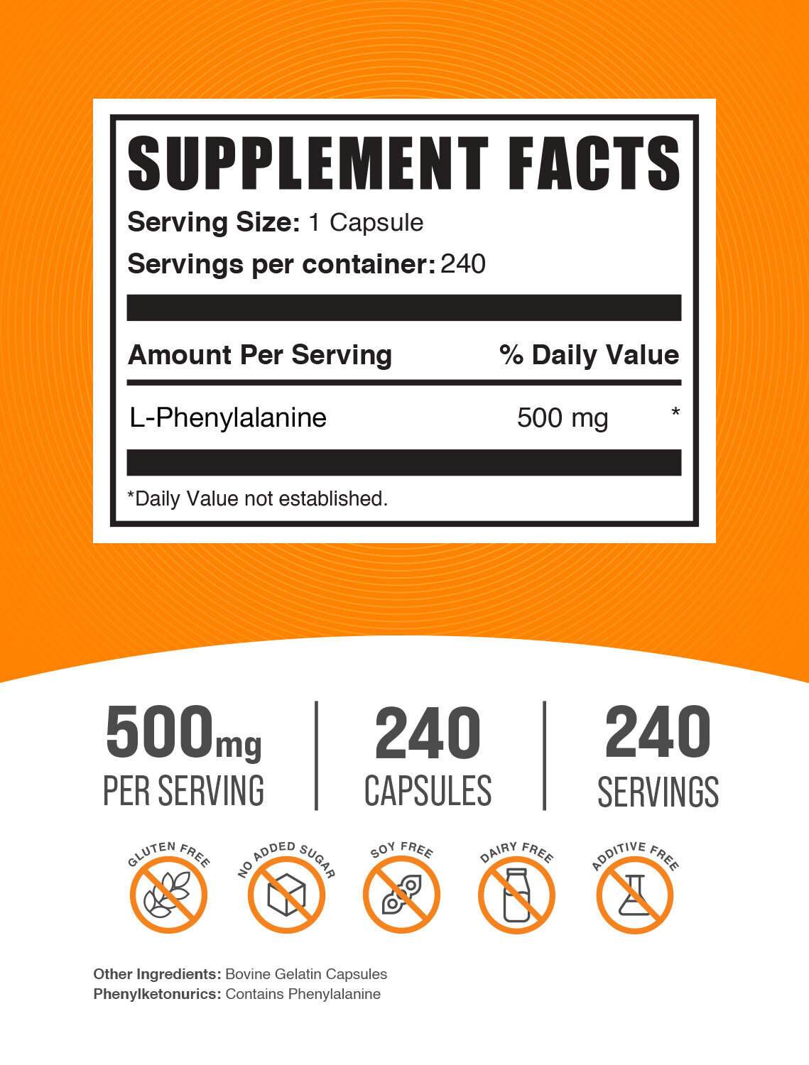 BulkSupplements L-Phenylalanine 240 Capsules – 500mg Per Serving
