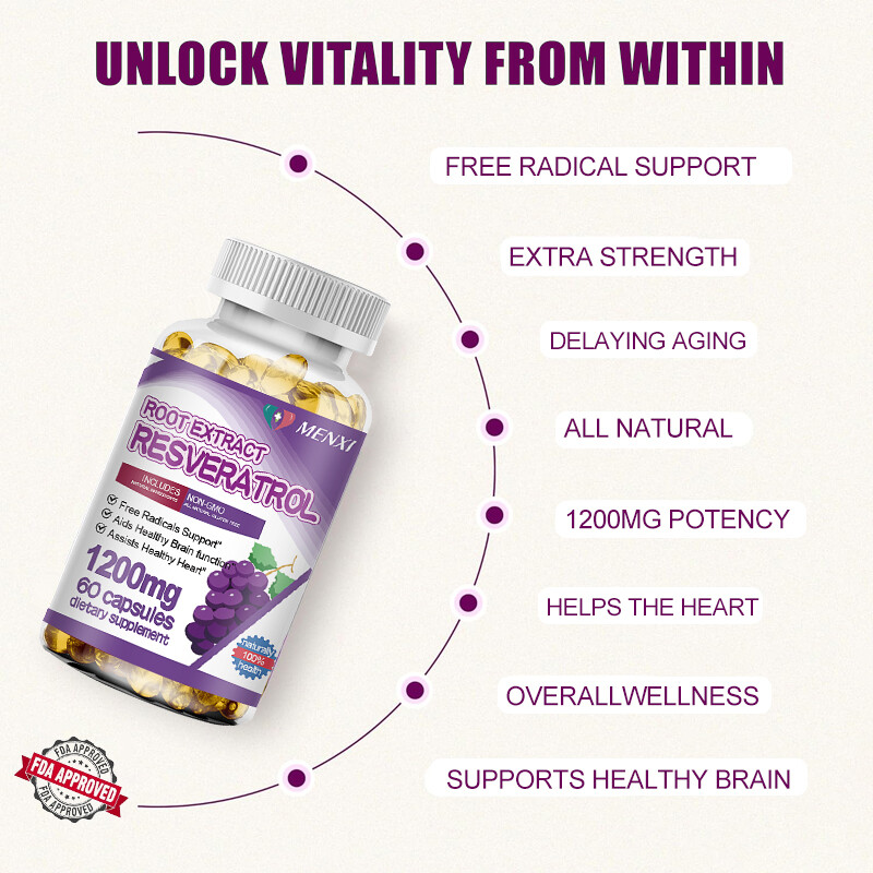 Resveratrol Capsules 1200mg Serving Vegan Capsules Anit-Aging and Cardiovascular