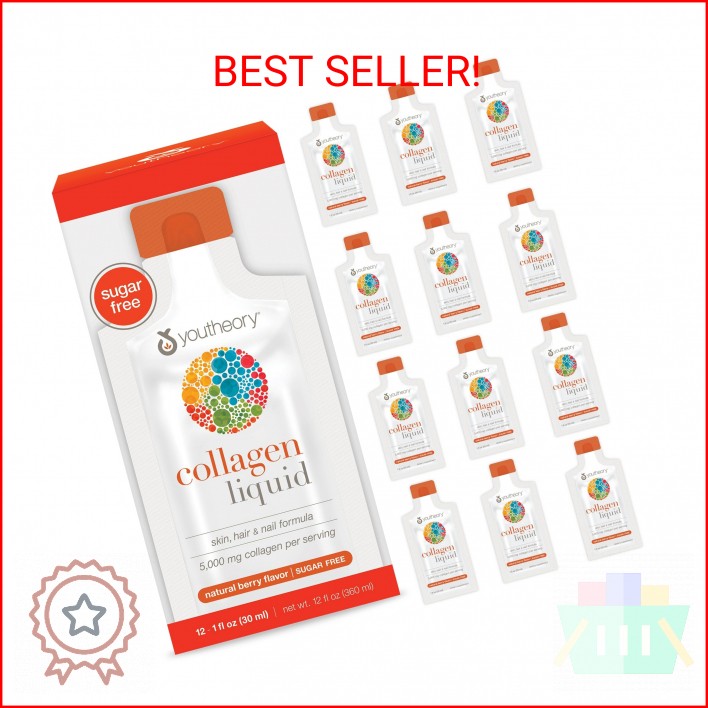 Youtheory Collagen Liquid – 5,000 mg Hydrolyzed Collagen Peptides – Supports Hai