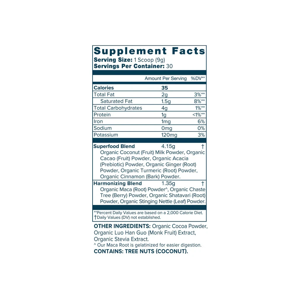 Organifi Harmony Cacao Superfood Powder Supplement Hormone Support 9.52 oz