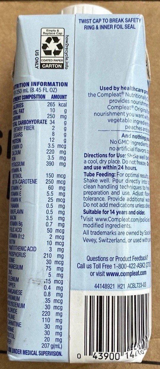 Nestle Compleat 1.0 Original Unflavored Real Food Ingredients 8.45 oz Lot Of 23