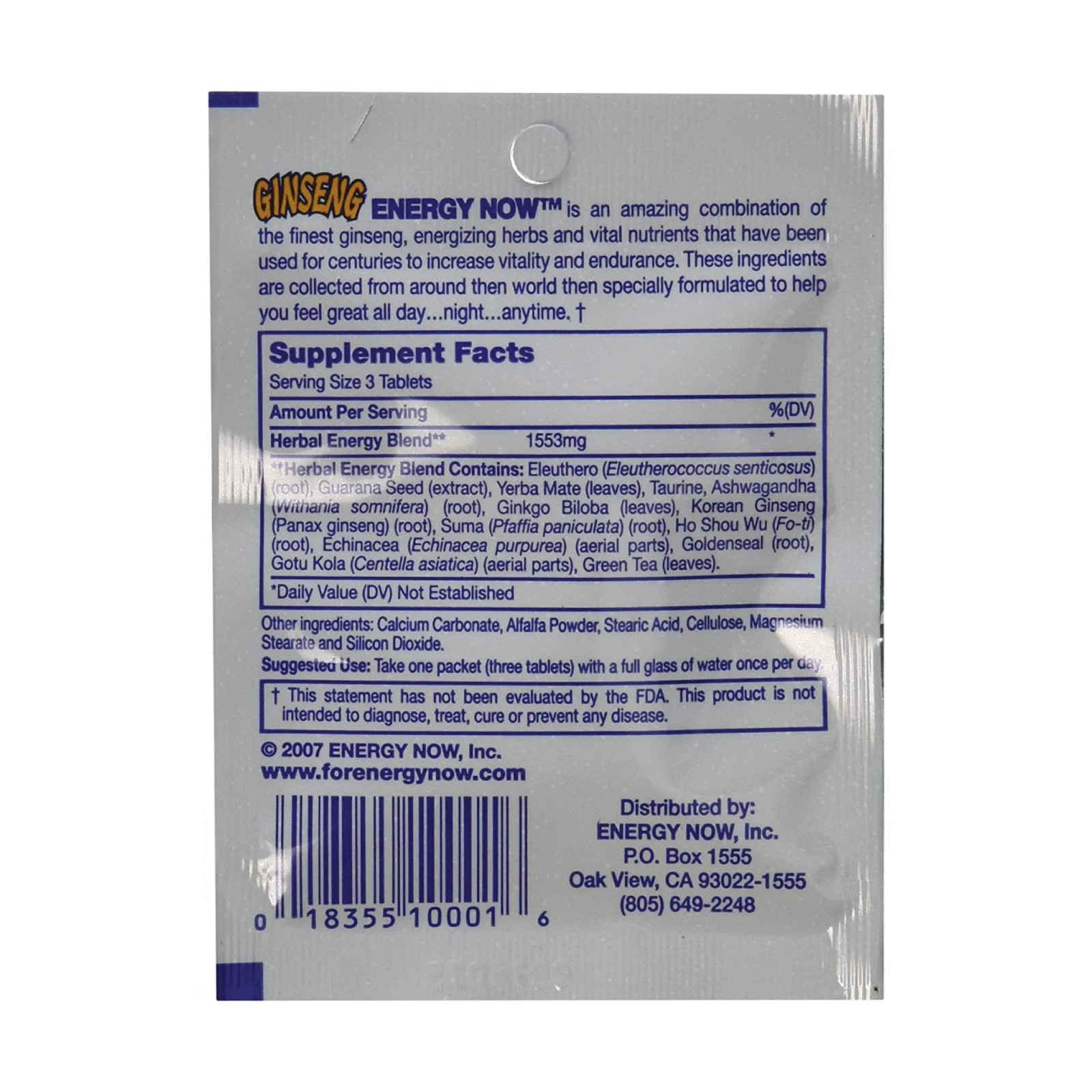 Full Box 24x Packs Energy Now Ginseng Weight Loss Herbal Supplements | 3 Tablets