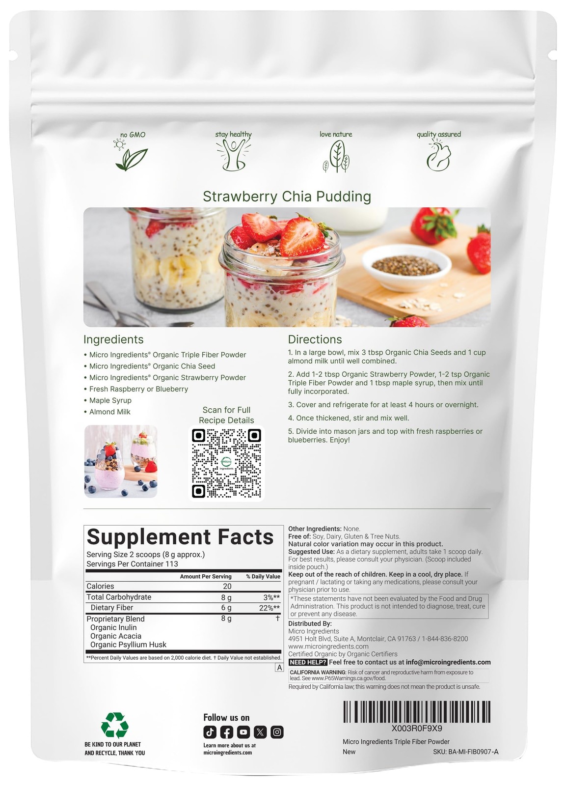 Organic Fiber Supplement (Inulin, Acacia, Psyllium Husk), 2 Pounds, 3 in 1 Fi…