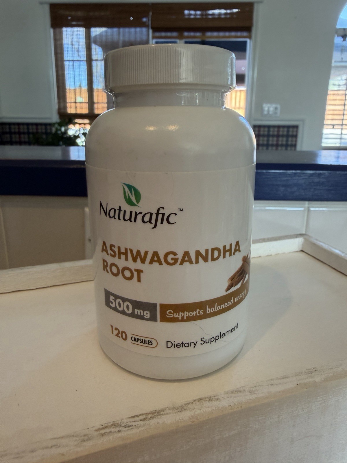 Naturafic Ashwagandha Root 500mg 120 Capsules Gluten-Free Non-GMO Black Pepper