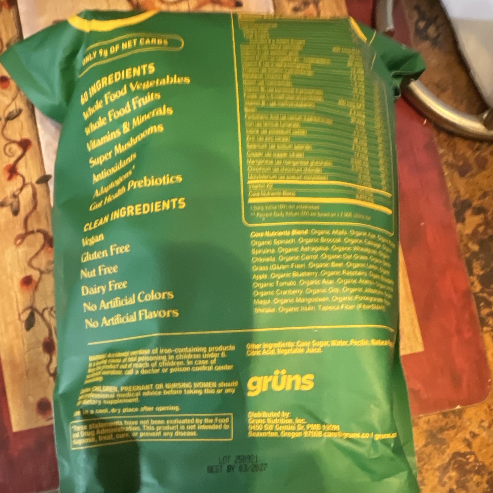 grüns Superfoods Greens Gummies Vegan Gluten-Free 224 Gummies 28 Daily Packs