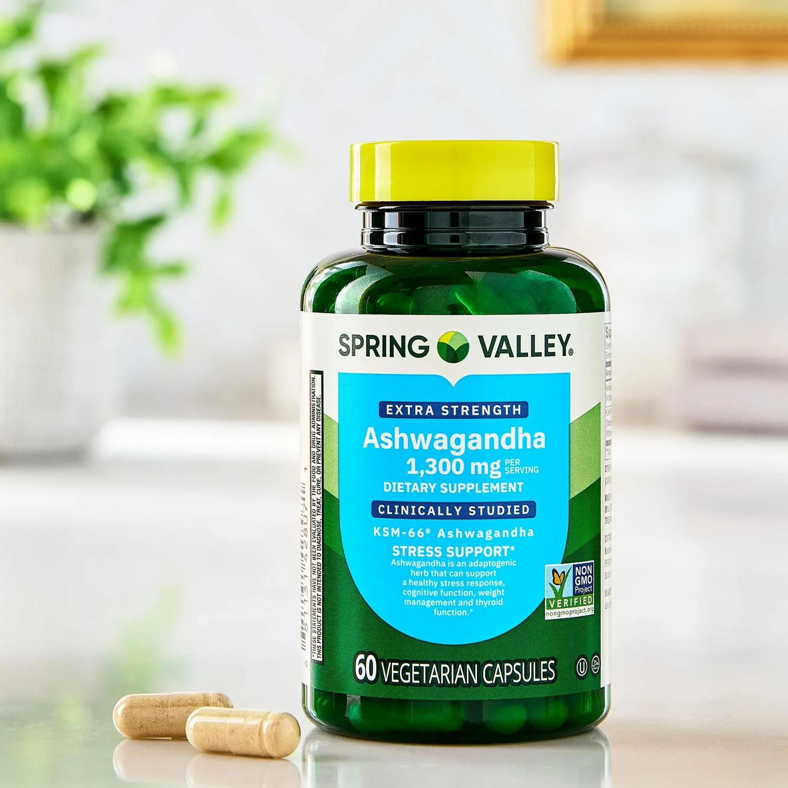 Spring Valley Extra Strength Ashwagandha Dietary Supplement, 1300 mg, 60 Vegetar