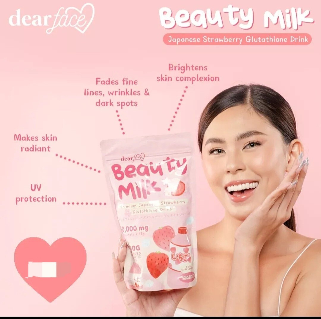Dear Face Beauty Milk Japanese Collagen STRAWBERRY Drink, 10 Sachets X 18g