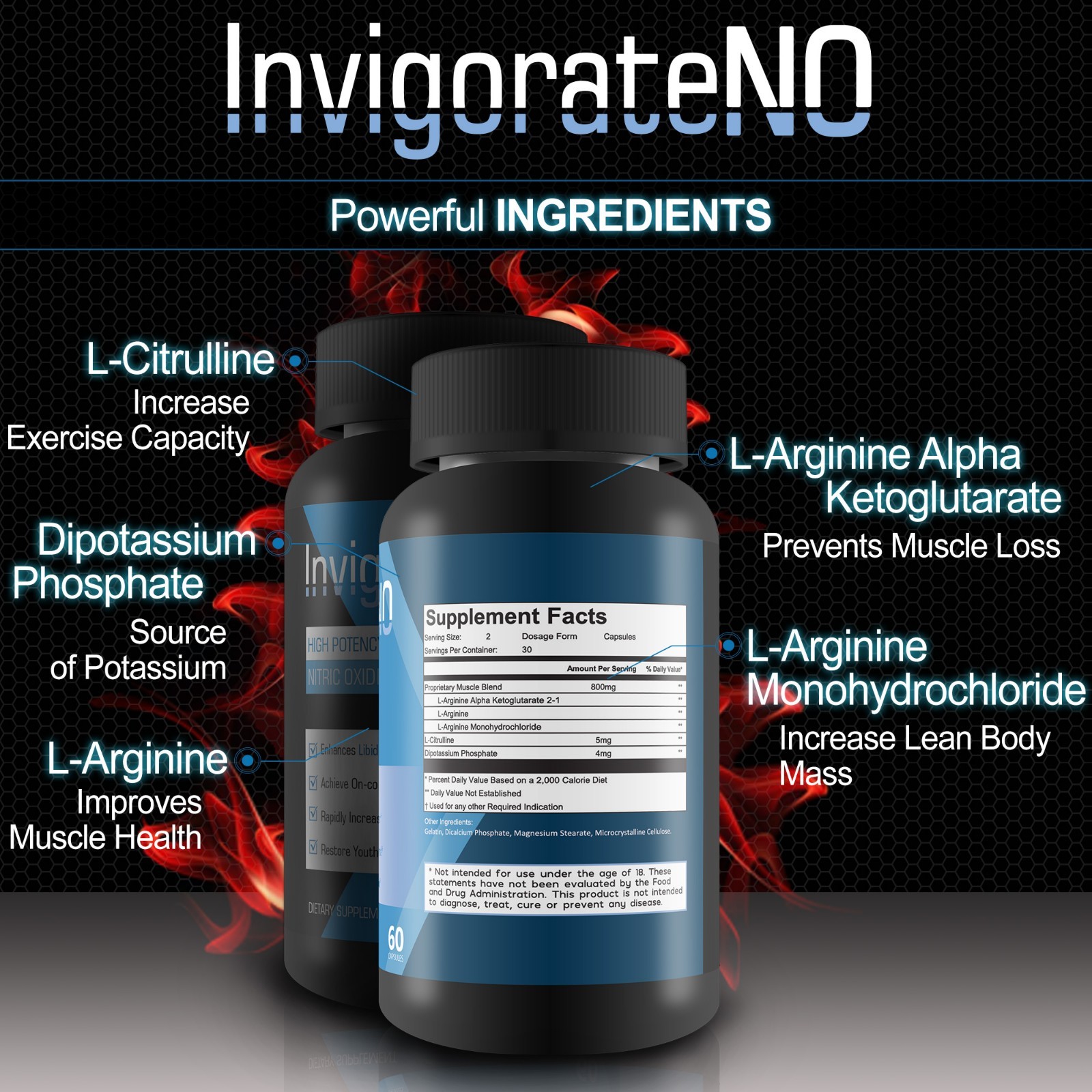 Invigorate N.O. – Powerful Nitric Oxide Booster – Increase Blood Flow, Endurance