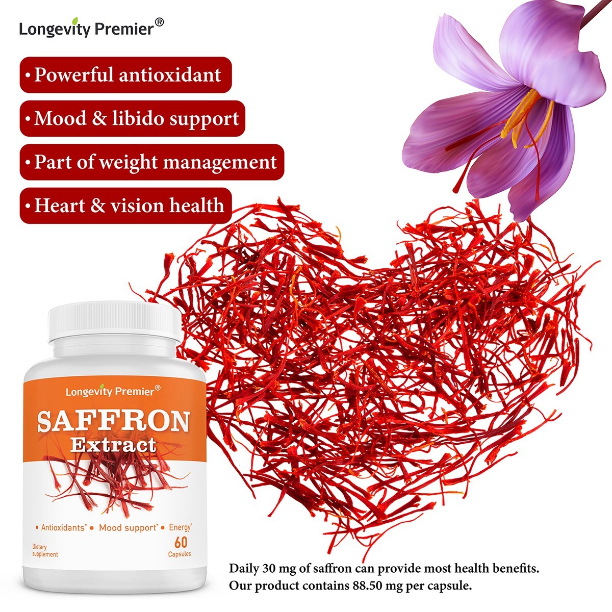 Longevity Saffron Extract: Boost your mood & health with natural antioxidant pow
