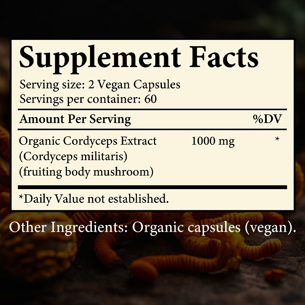 Organic Cordycep 1000mg-Supports Energy,Immune&Digestive Health 30/60/120 Caps