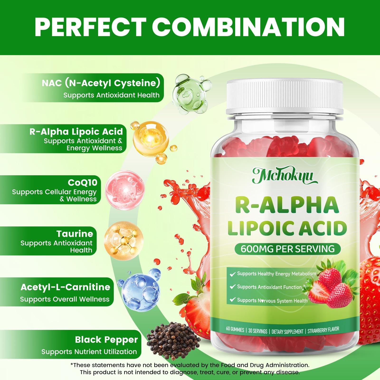 Mchokuu R Alpha Lipoic Acid Gummies, Stabilized R-Alpha 60 Count (Pack of 1)
