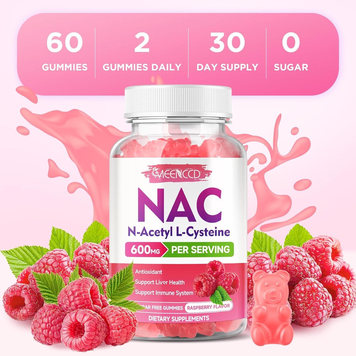 NAC Gummies, N Acetyl Cysteine 600mg, Supplement for 60 Count (Pack of 1)