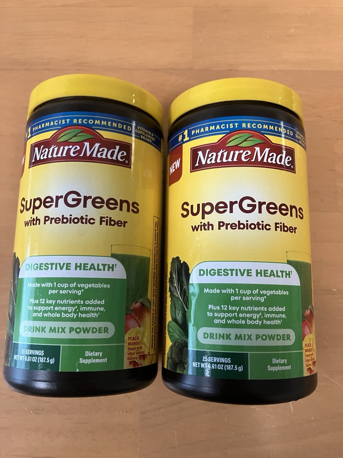2-Nature Made SuperGreens Prebiotic Fiber Digestive Health Drink Mix Peach Mango