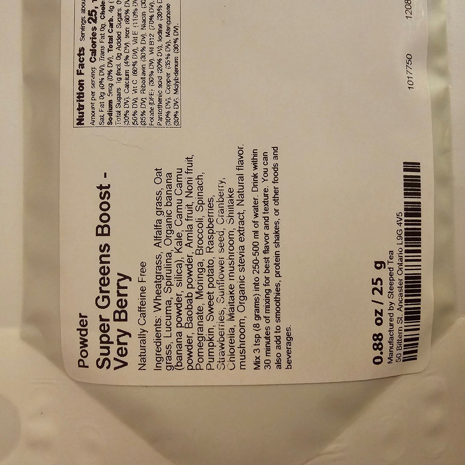 Sipology Super Greens Boost Very Berry Powder 088oz 25 g Naturally Caffeine Free