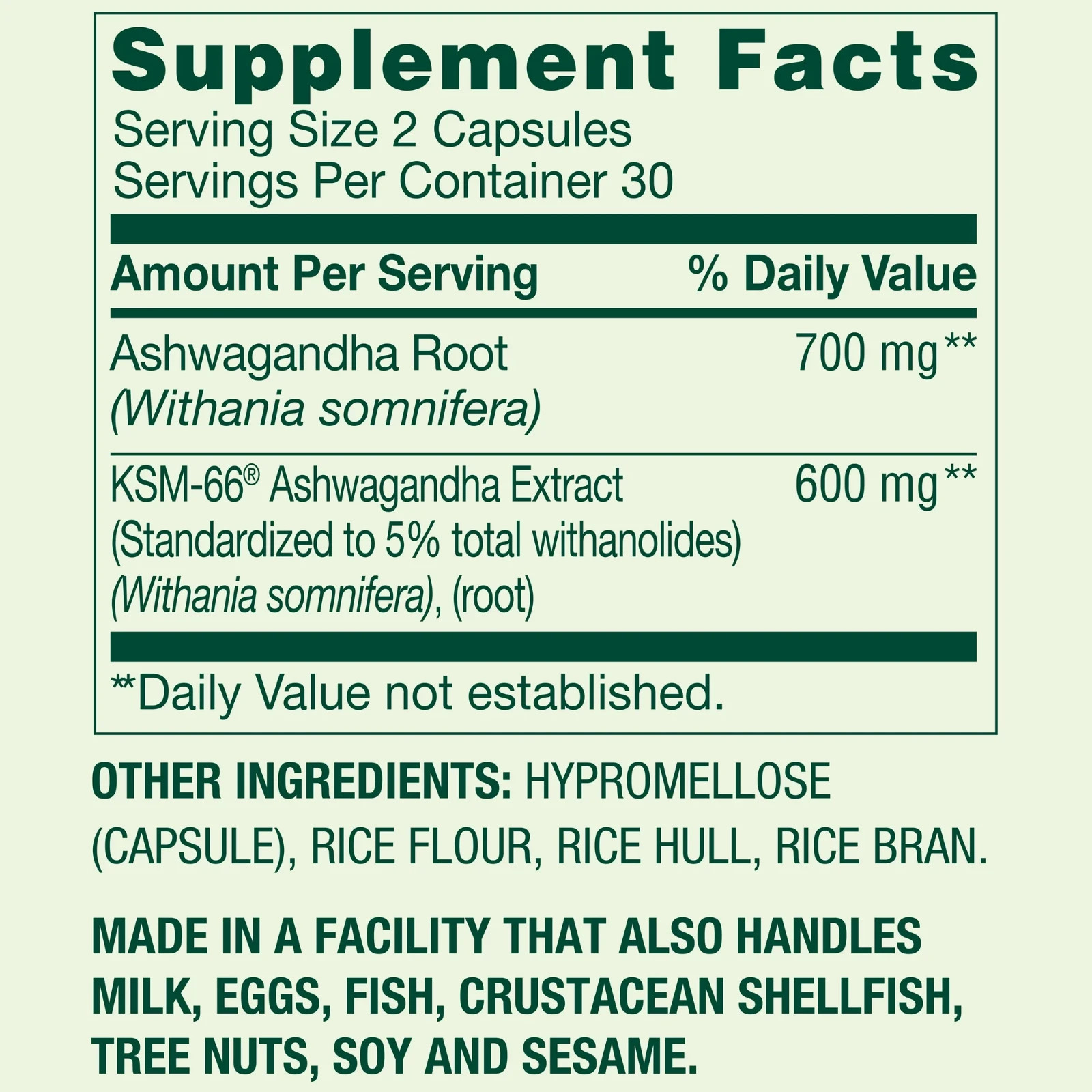 Spring Valley Extra Strength Ashwagandha Dietary Supplement, 1300 mg, 60 Vegetar