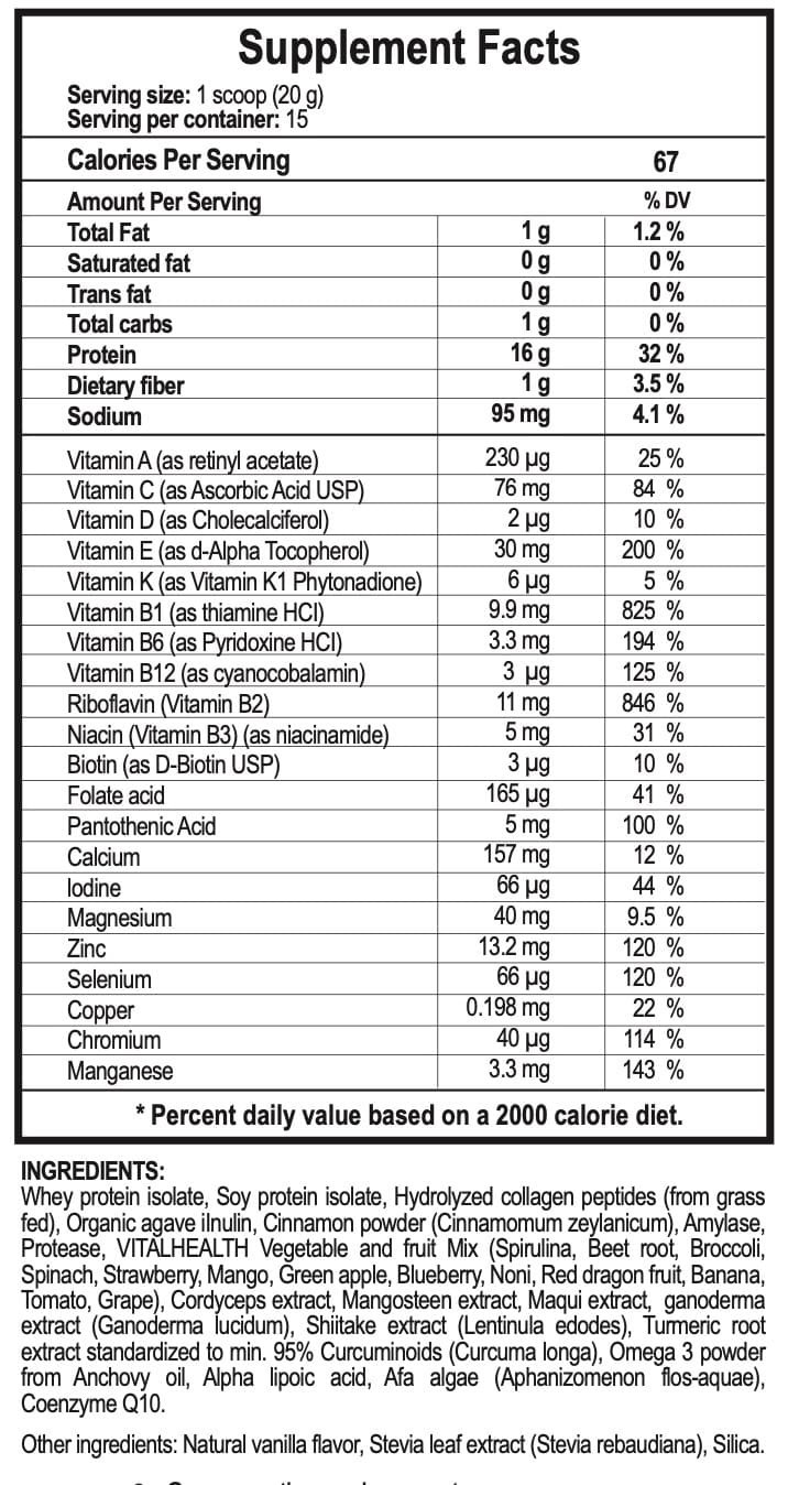 Vital Health: VitaPro Vanilla Flavored 10.6 oz (Vegetables & Fruits) Powdered