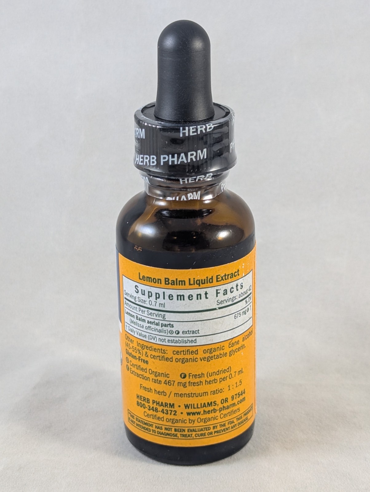 Herb Pharm LEMON BALM 1oz tincture Nervous System Calm organic ALCOHOL FREE 2029
