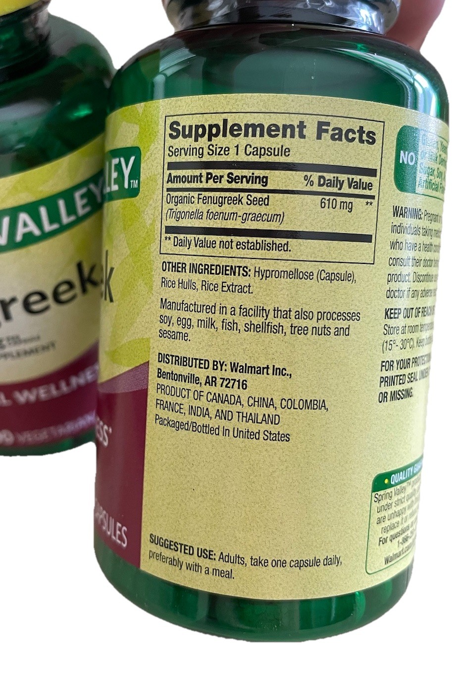 Spring Valley Fenugreek Dietary Supplement 610mg, 100 Capsules 3 Pack Bundle
