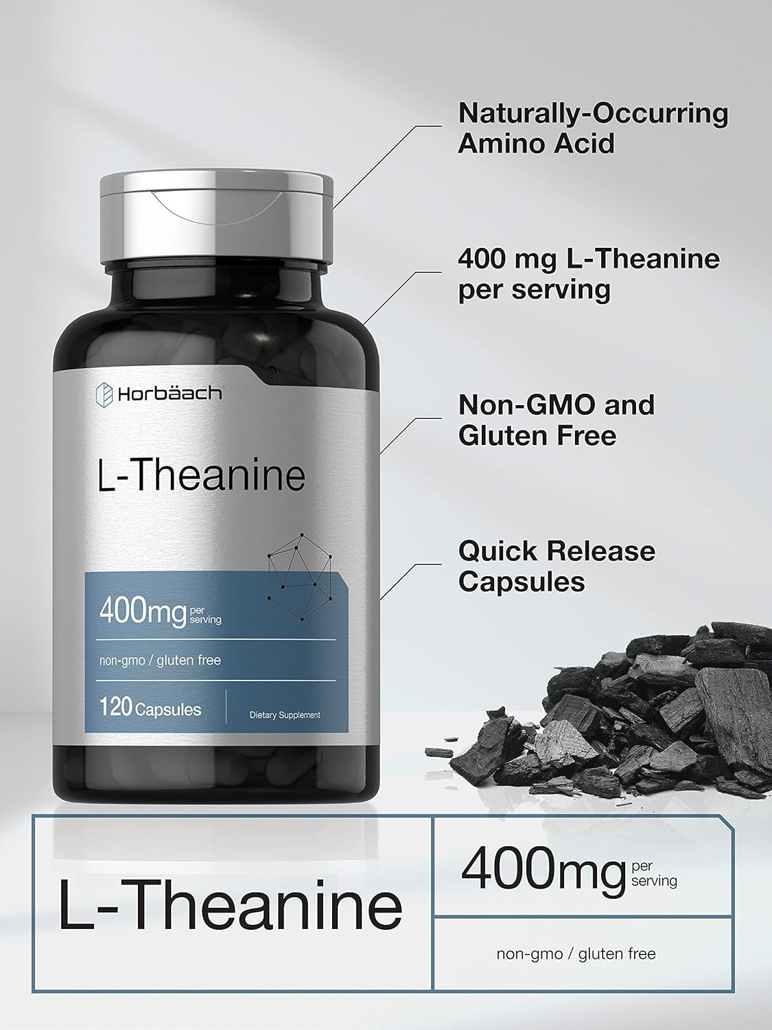 L-Theanine Supplement 400mg 120 Powder Capsules Reduce Stress Anxiety Help Sleep