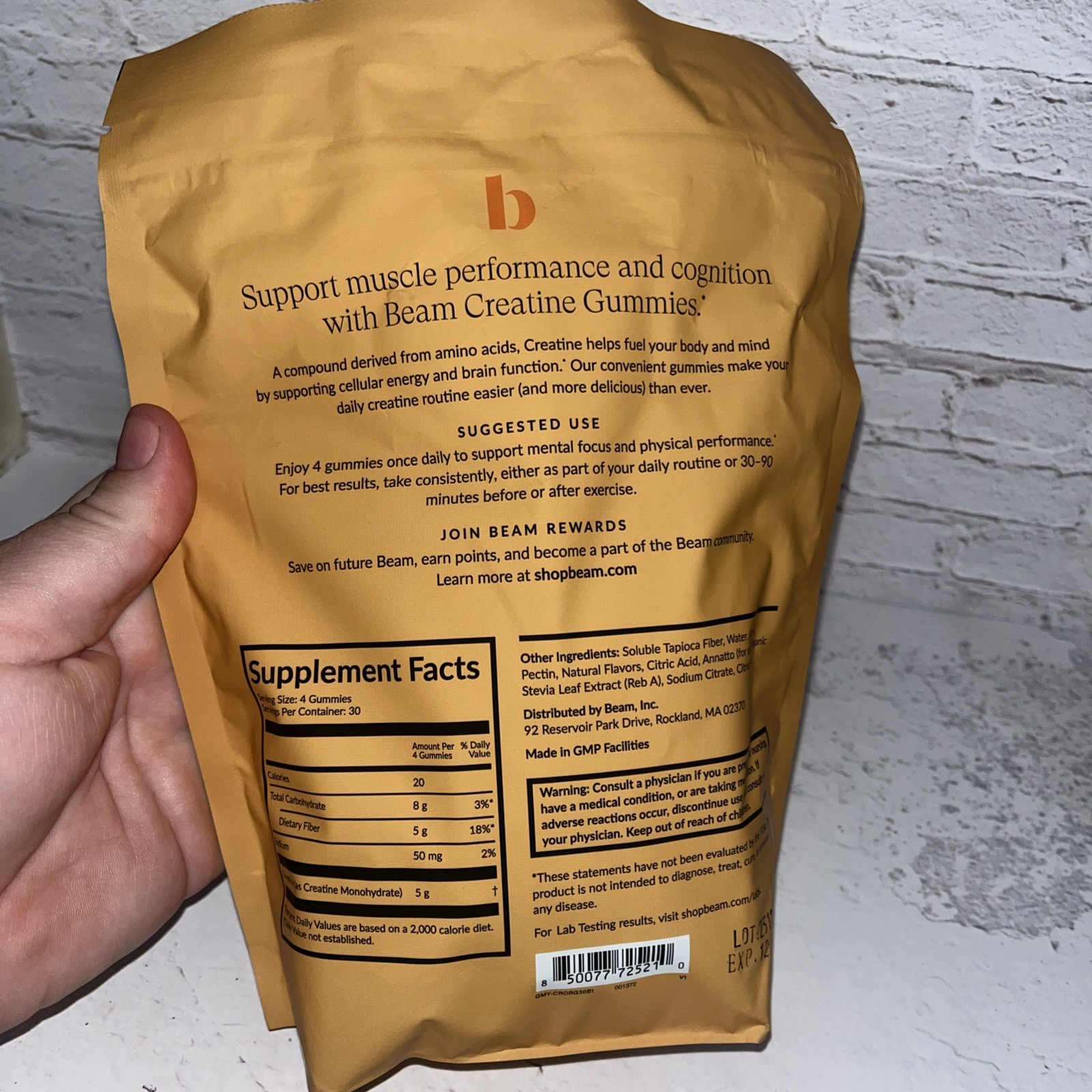 Beam creatine gummies, orange, 120 gummies expires 12/27. Free shipping